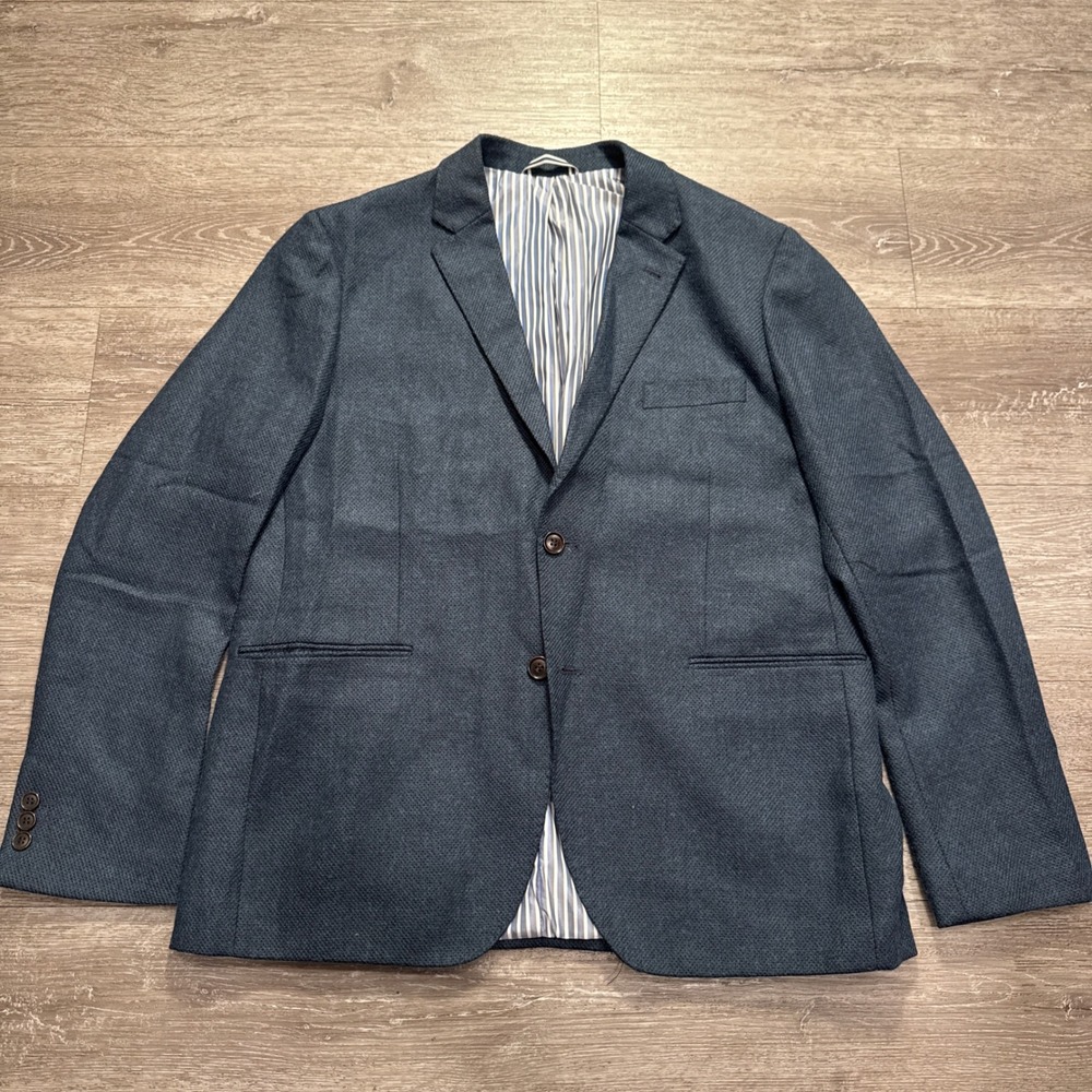 Frank & Oak Blazer Jacket Mens 44 Blue Wool Laurier Fit Modern Preppy Jacket